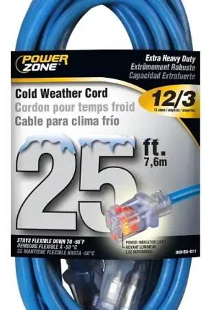 Popular PowerZone ORCW511825 Extension Cord, 12 AWG Cable, 5-15P Grounded Plug, 5-15R Grounded Receptacle, 25 ft L, 125 V