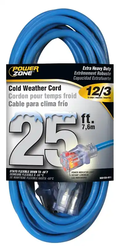 Popular PowerZone ORCW511825 Extension Cord, 12 AWG Cable, 5-15P Grounded Plug, 5-15R Grounded Receptacle, 25 ft L, 125 V