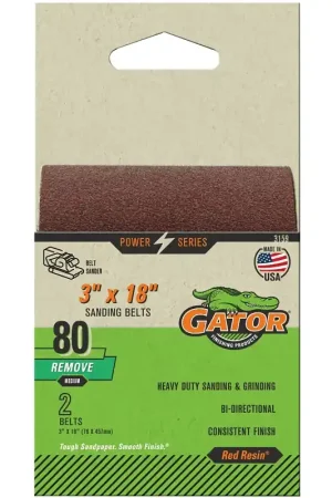 Gator 3159 Sanding Belt, 3 in W, 18 in L, 80 Grit, Aluminum Oxide Abrasive, Medium Fresh Stock