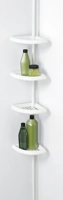 Low Price Zenna Home 2104W Tension Pole Caddy, 97 in OAL, 12 in OAW, 4-Shelf, Plastic, White