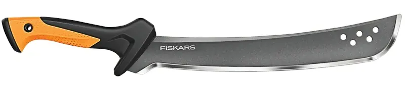 Shop Now Fiskars 385091-1001 Clearing Machete, 24 in OAL, 15 in L x 8 in W Blade, Steel Blade, Curved Blade, Nylon Handle