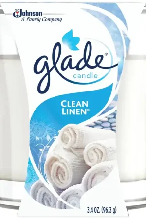 Hot Picks Glade 76958 Air Freshener Candle, 3.4 oz Jar, Clean Linen, Ivory, Pack of 6