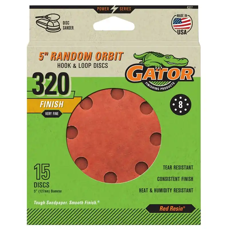 Authentic Gator 4377 Sanding Disc, 5 in Dia, 320 Grit, Very Fine, Aluminum Oxide Abrasive, Fiber Backing, 15/PK