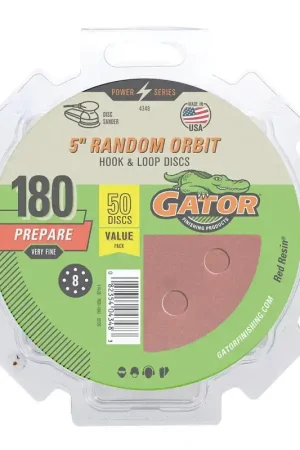 Gator 4348 Sanding Disc, 5 in Dia, 180 Grit, Extra Fine, Aluminum Oxide Abrasive, Fiber Backing, 50/PK Express Delivery