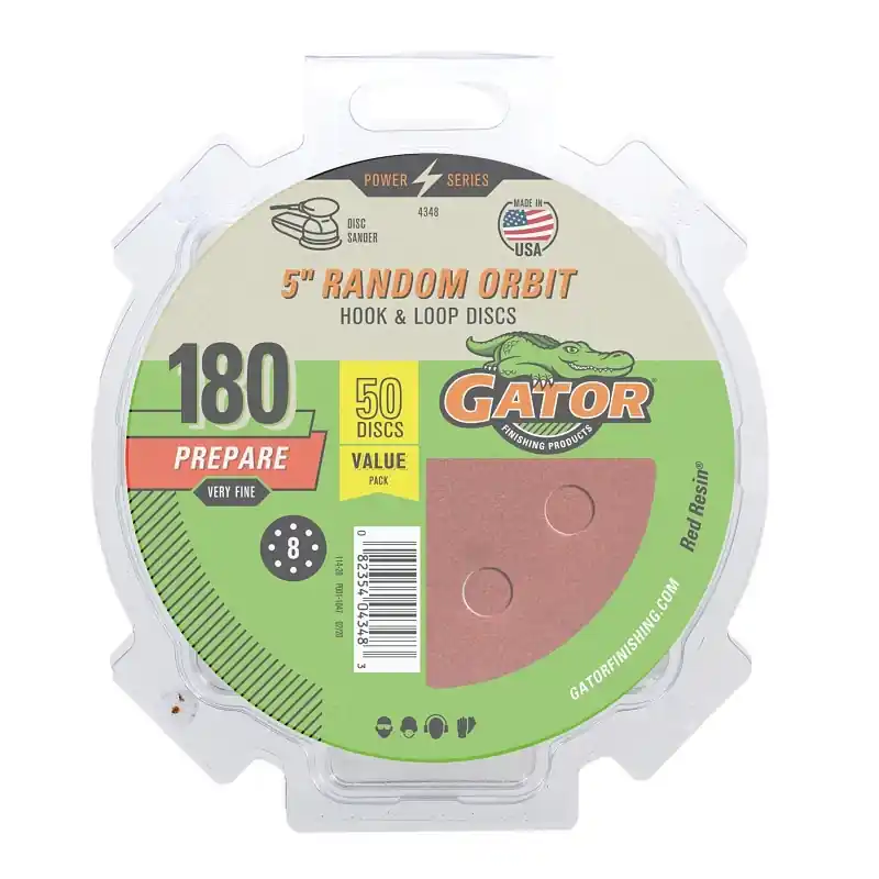 Gator 4348 Sanding Disc, 5 in Dia, 180 Grit, Extra Fine, Aluminum Oxide Abrasive, Fiber Backing, 50/PK Express Delivery