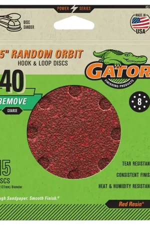 Gator 4375 Sanding Disc, 5 in Dia, 40 Grit, Course, Aluminum Oxide Abrasive, Fiber Backing Today Only
