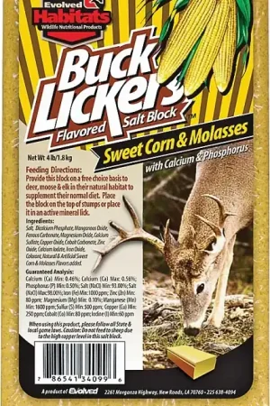 Seasonal Sale Evolved Habitats Buck Lickers EVO34099 Mineral Block, Sweet Corn Flavor, 4 lb, Pack of 6