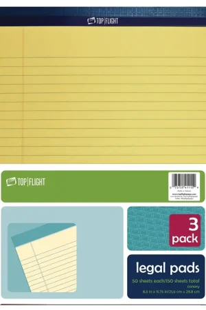Authentic Top Flight N 11 Series 4513094 Legal Pad, 11-3/4 x 8-1/2 in Sheet, 50-Sheet, Canary Yellow Sheet, Pack of 12