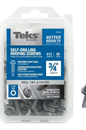 Teks 21408 Roofing Screw, #12 Thread, Fine Thread, Hex Drive, Drill Point, Steel, Zinc Weekend Sale