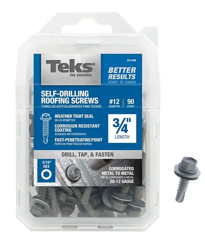 Teks 21408 Roofing Screw, #12 Thread, Fine Thread, Hex Drive, Drill Point, Steel, Zinc Weekend Sale