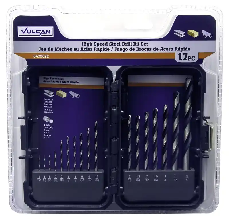 Holiday Sale Vulcan 871140OR Plastic Case Drill Bit Set, 17-Piece, High-Speed Steel, Black Oxide/Polished