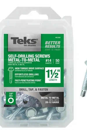 Factory Price Teks 21352 Screw, #14 Thread, 1-1/2 in L, Coarse Thread, Hex Drive, Self-Drilling, Self-Tapping Point, Steel, Zinc
