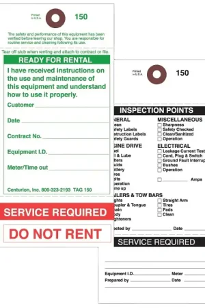 Best Seller Centurion TAG150PT1 Rental Item Tag, READY-TO-RENT/SERVICE REQUIRED, 3-1/8 in W x 6-1/4 in H Dimensions