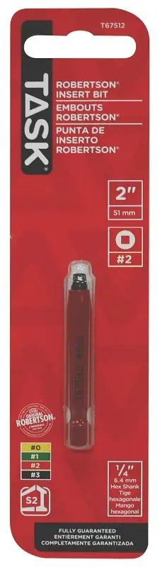 Top Pick Task T67512 Screwdriver Bit, #2 Drive, 2 in L, Hardened Tool Steel