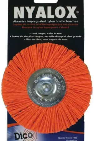 Dico 541-778-4 Mounted Wheel Brush, 4 in Dia, 1/4 in Arbor/Shank, Nylon Bristle Crafted
