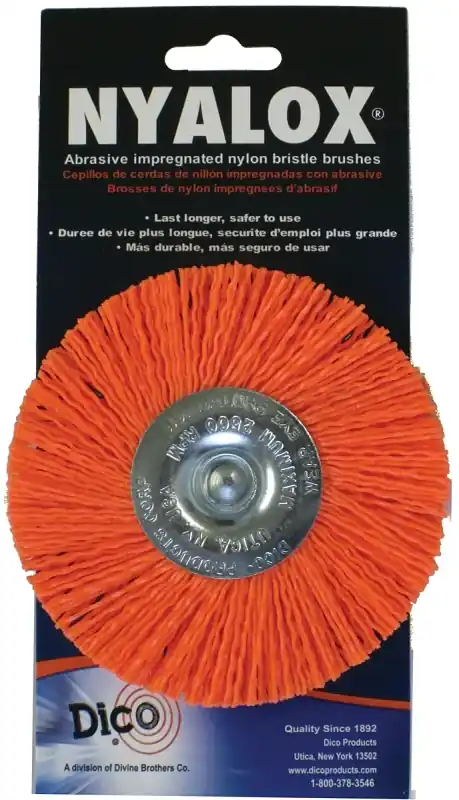 Dico 541-778-4 Mounted Wheel Brush, 4 in Dia, 1/4 in Arbor/Shank, Nylon Bristle Crafted