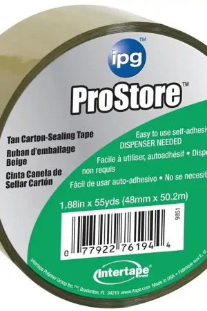 IPG 9851 Packaging Tape, 54.6 yd L, 1.88 in W, Polypropylene Backing, Tan Trusted Brand