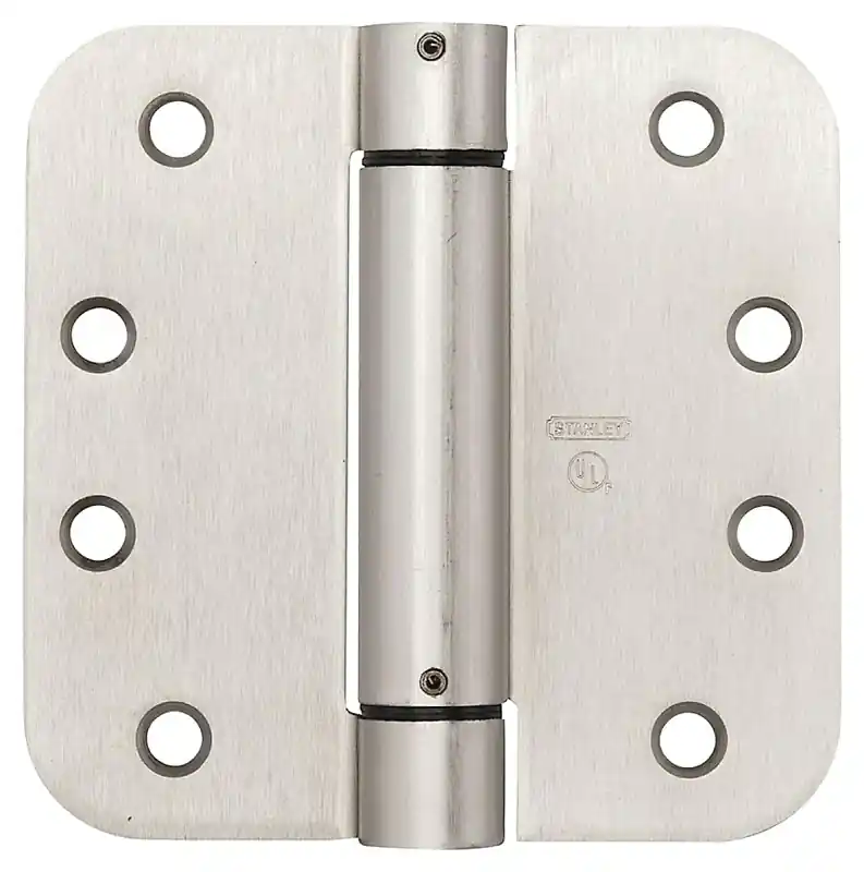 Budget National Hardware N351-023 Spring Hinge, 4 in L, Steel, Satin Nickel, 8-Mounting Hole, 37 lb