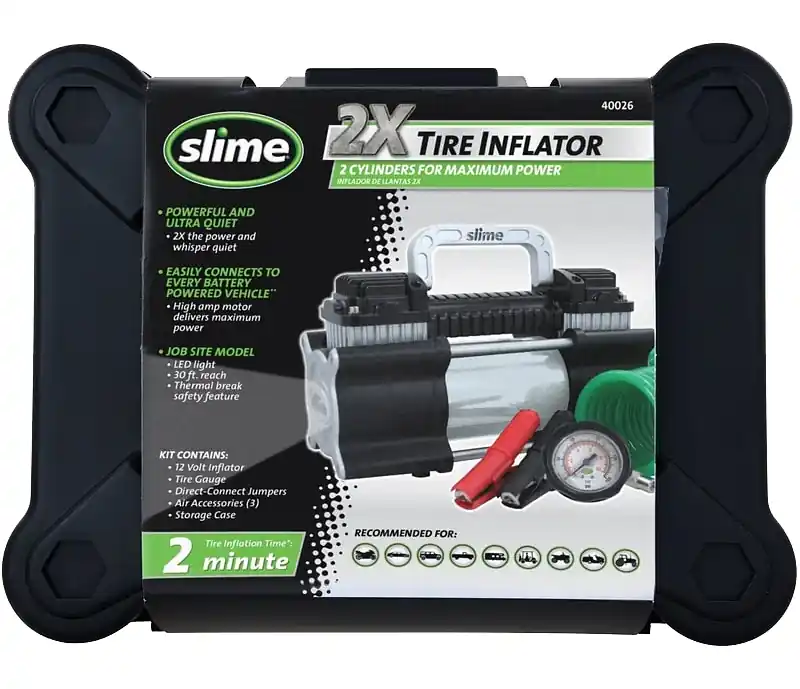Slime 2X 40026 Tire Inflator, 12 V, 0 to 150 psi Pressure, Dial Gauge Authentic
