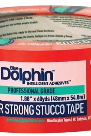 Blue Dolphin TP STUCCO 0200 Exterior Tape, 60 yd L, 1.88 in W, Polyethylene Backing Express Delivery