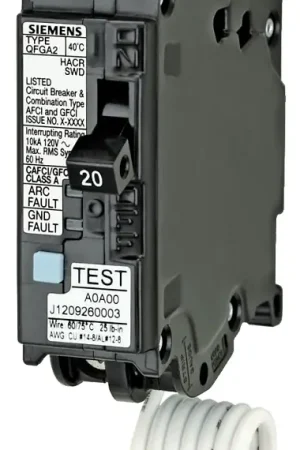 Fan Favorite Siemens Q115DF Circuit Breaker, AFCI, GFCI, 15 A, 1 -Pole, 120 V, Instantaneous, Non-Interchangeable Trip, Black