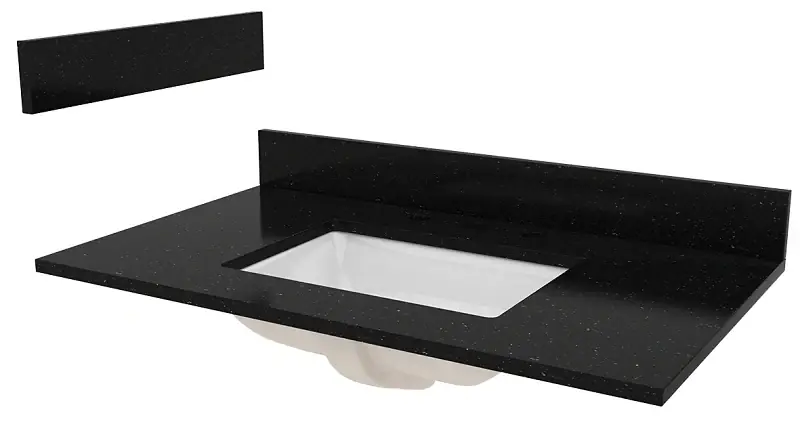 Professional Grade Craft + Main ST37228BGR Vanity Top, 37 in OAL, 22 in OAW, Granite/Vitreous China, Black Galaxy, 1-Bowl