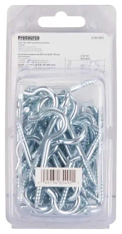 ProSource LR-314-PS Ceiling Hook, 25 lb Working Load, Steel, Silver, Zinc Time-Limited
