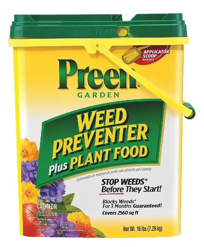 Preen 21-63907 Weed Preventer Plus Plant Food, Granular, 16 lb Drum New Release