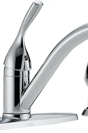 Delta 400-DST Kitchen Faucet with Side Sprayer, 1.8 gpm, 1-Handle, Brass, Chrome-Plated, Deck, Lever Handle Fresh Stock