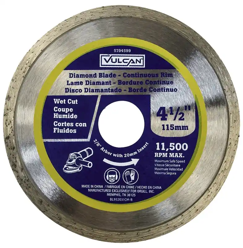 Hot Picks Vulcan 932031OR Continuous Diamond Blade, 4-1/2 in Dia, 7/8 in Arbor
