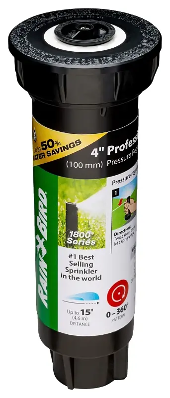 Reduced Price Rain Bird 1800 1804HV15PR Pressure Regulated Pop-Up Sprinkler, 1/2 in Connection, FNPT, 4 in H Pop-Up, 15 ft