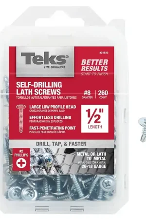 Teks 21520 Lath Screw, #8 Thread, 1.63 in L, Truss Head, Phillips Drive, Drill Point, Steel, Zinc, 260 PK Deal