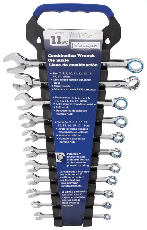 Vulcan TR-H1101 Wrench Set, 11-Piece, CRV, Chrome, Silver, Specifications: Drop Forged Trusted Brand