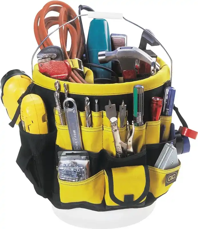 Authentic CLC Tool Works Series 4122 Bucket Tool Organizer, 61-Compartment, Rip-Stop Fabric, Black/Yellow
