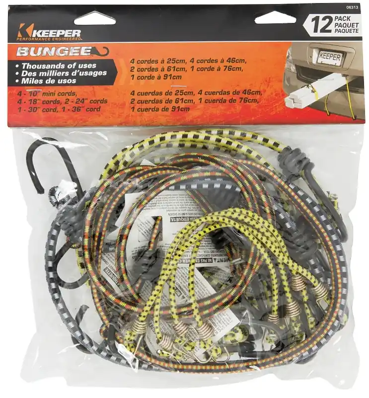 Keeper 06313 Bungee Cord, Steel End, Rubber, Hook End, 12/PK Limited Time