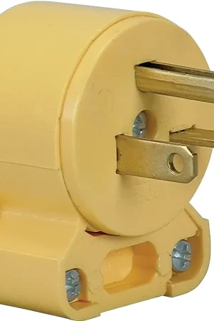 While Supplies Last Eaton Wiring Devices 4509AN-BOX Electrical Plug, Angled, Straight Body, 1/4 to 21/32 in, 2-Pole, 20 A, 250 V, Yellow