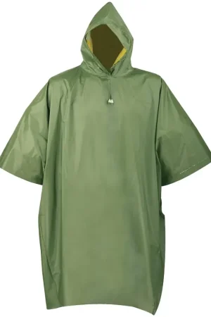 Authentic Diamondback 2690 Poncho, One-Size, PVC, Olive/Yellow, Drawstring Collar, Side Snap Closure