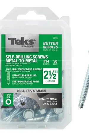 Today Only Teks 21356 Screw, #14 Thread, 2-1/2 in L, Coarse Thread, Hex Drive, Self-Drilling, Self-Tapping Point, Steel, Zinc