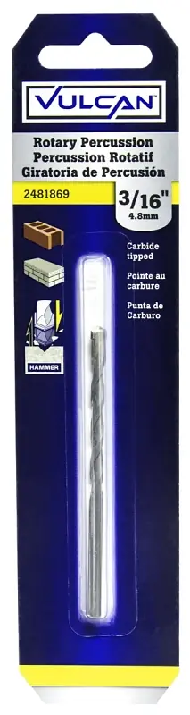 Bargain Vulcan 201091OR Drill Bit, 3/16 in Dia, 4 in OAL, Percussion, Spiral Flute, Straight Shank