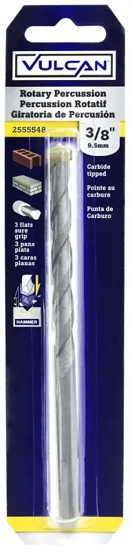 Professional Grade Vulcan 202731OR Drill Bit, 3/8 in Dia, 6 in OAL, Percussion, Spiral Flute, Straight Shank