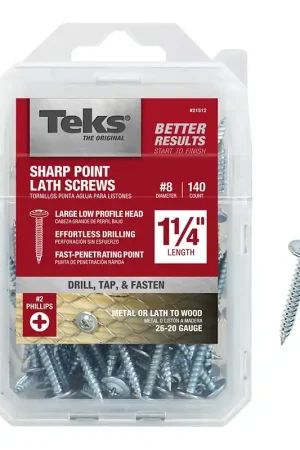 Genuine Teks 21512 Lath Screw, #8 Thread, Truss Head, Phillips Drive, Sharp Point, Steel, Zinc, 140 PK