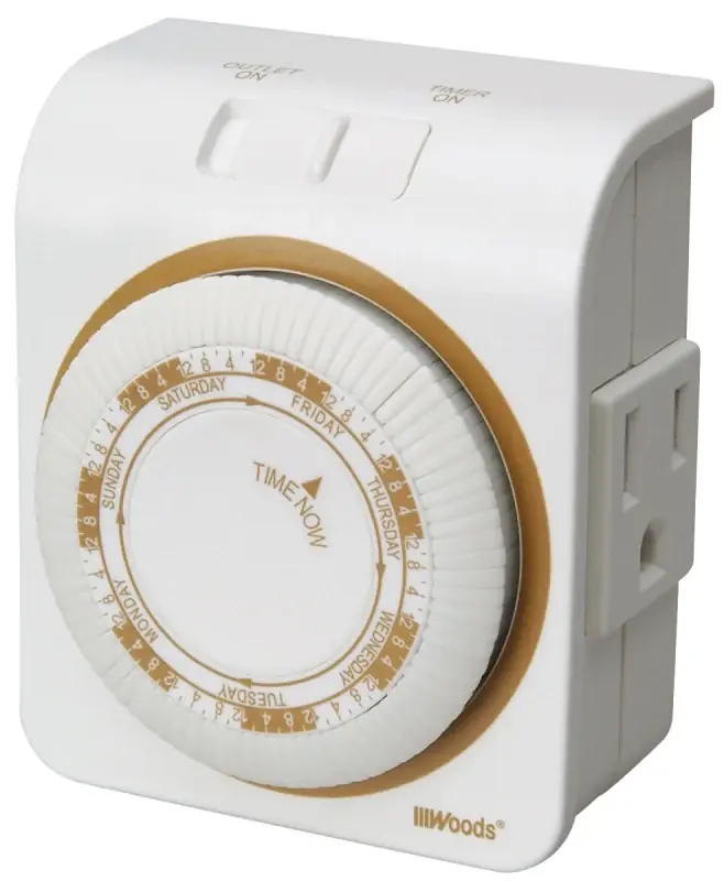 Limited Time Woods 50002 Mechanical Timer, 15 A, 125 V, 1875 W, 7 days Time Setting, 6 On/Off Cycles Per Day Cycle, White