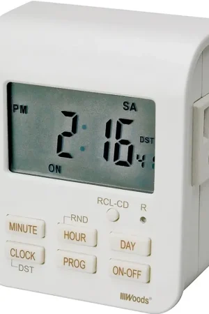 Woods 50009 Digital Timer, 15 A, 125 V, 1875 W, 3 -Outlet, 7 days Time Setting, 20 On/Off Cycles Per Day Cycle Free Returns