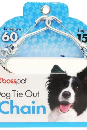 Affordable Boss Pet PDQ 43715 Pet Tie-Out Chain, Twist Link, 15 ft L Belt/Cable, Steel, For: Large Dogs up to 60 lb
