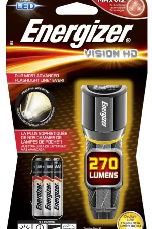 Brand New Energizer EPMHH32E Flashlight, AAA Battery, LED Lamp, 250 Lumens, 80 m Beam Distance, 2.5 hr Run Time, Silver