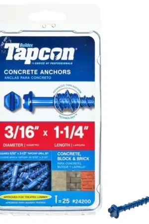 Tapcon 24200 Concrete Screw Anchor, 3/16 in Dia, 1-1/4 in L, Steel, Climaseal, 25/PK Price Cut