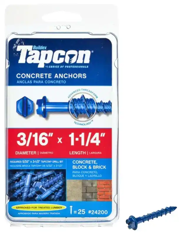 Tapcon 24200 Concrete Screw Anchor, 3/16 in Dia, 1-1/4 in L, Steel, Climaseal, 25/PK Price Cut