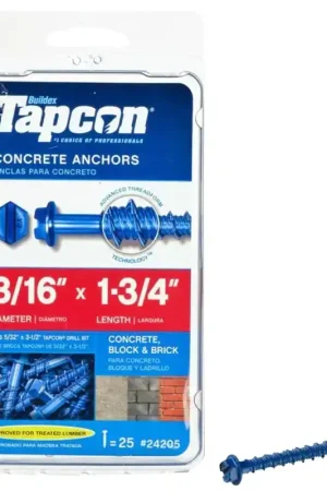 Tapcon 24205 Concrete Screw Anchor, 3/16 in Dia, 1-3/4 in L, Steel, Climaseal, 25/PK Mega Sale