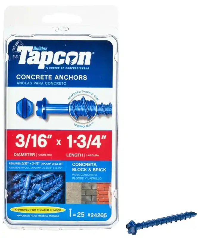 Tapcon 24205 Concrete Screw Anchor, 3/16 in Dia, 1-3/4 in L, Steel, Climaseal, 25/PK Mega Sale