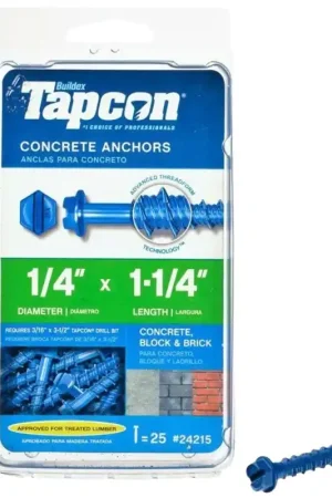 Tapcon 24215 Concrete Screw Anchor, 1/4 in Dia, 1-1/4 in L, Steel, Climaseal, 25/PK Reduced Price